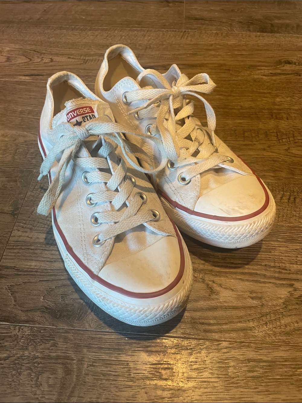 Converse White Low Top Sneakers with Red Accent